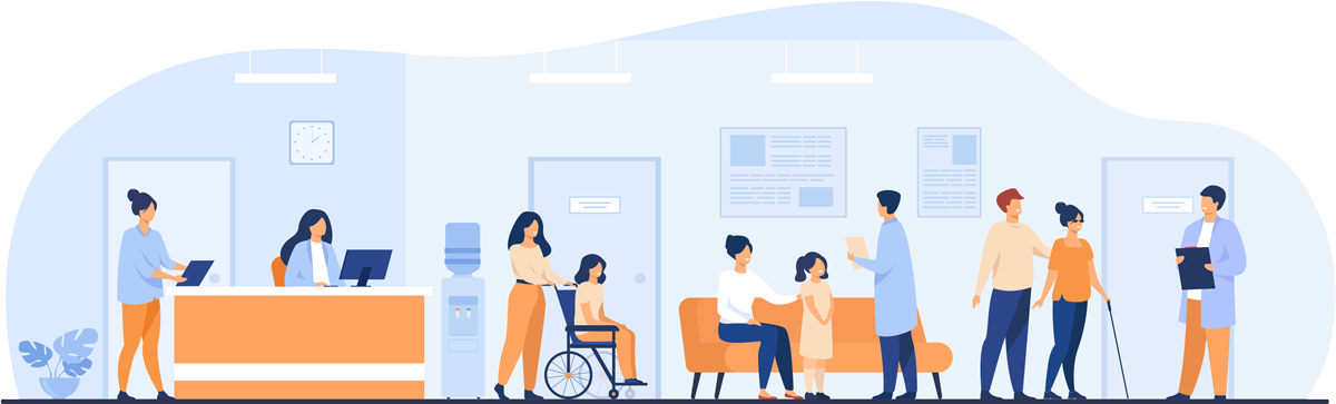 Original roadn.ro illustration of healthcare professionals and patients